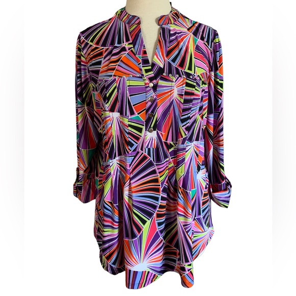 Cocomo Tops - COCOMO 3X multicolored 3/4 sleeve Plus Size women’s Pintuck Blouse tunic